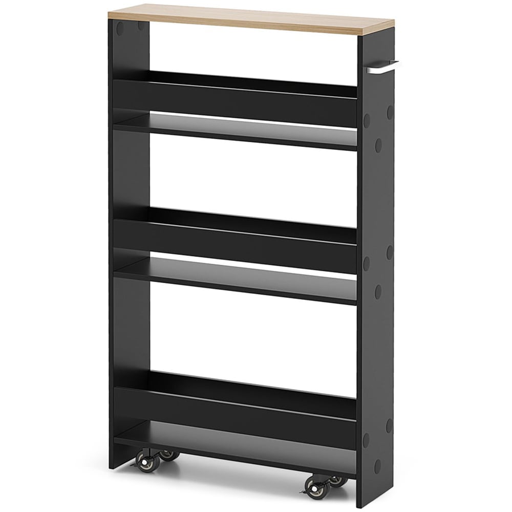 Costway 4 Shelf Black Slim Storage Cart with Wheels Image 1