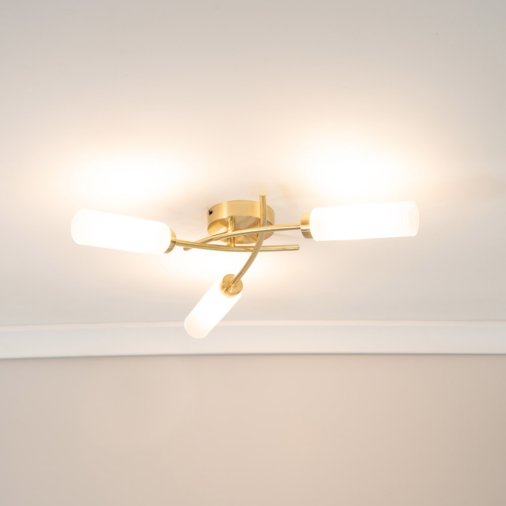ValueLights Maya Brushed Gold 3 Way Curved Cross Over Flush LED Ceiling Light Image 2