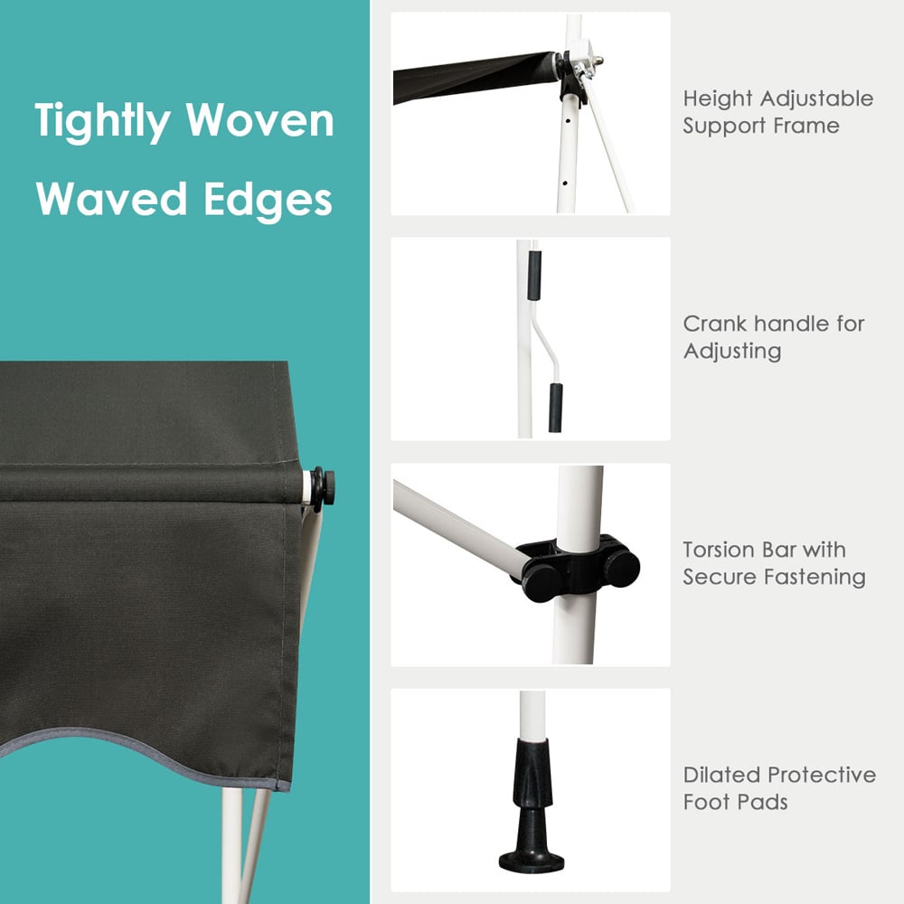 Costway Grey Telescopic Retractable Awning 4 x 1.8m Image 7