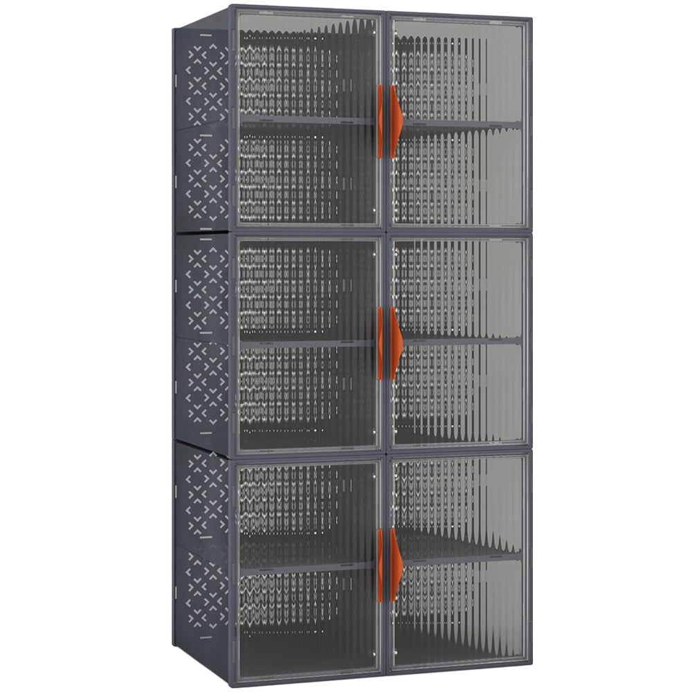 Costway 12 Cube Grey Plastic Stackable Shoe Storage Boxes with Clear Magnetic Doors Image 1