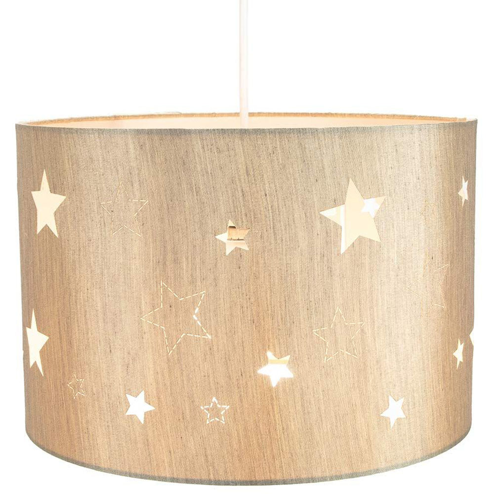 Happy Homewares Contemporary Beige Linen Laser Cut Stars Children Pendant Shade Image 4