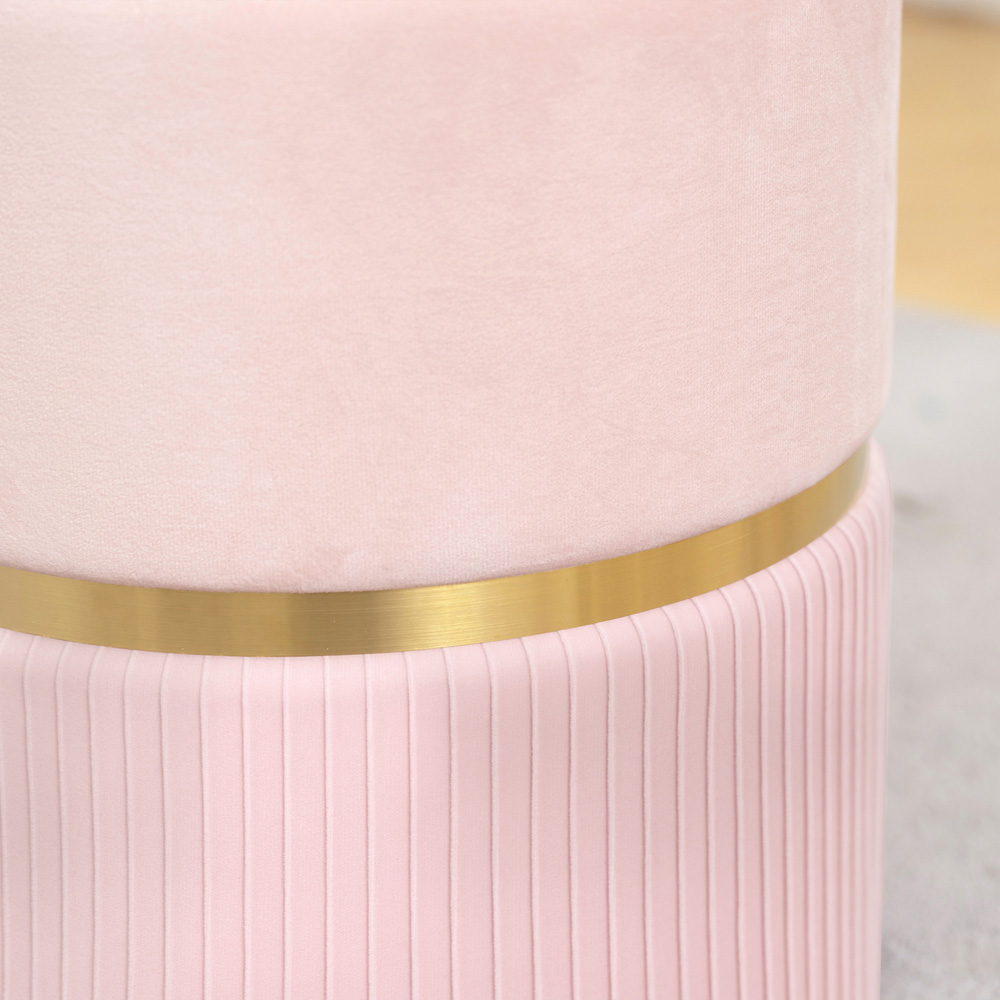 Portland Pink Velvet Round Pouffe Footstool with Storage Image 4