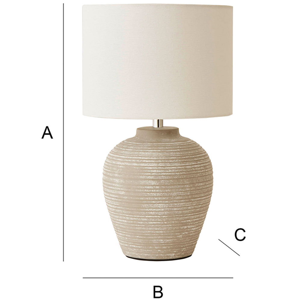 ValueLights Reid Linen Drum Lamp Shade Stone Grey Ribbed Ceramic Small LED Table Lamp Image 8