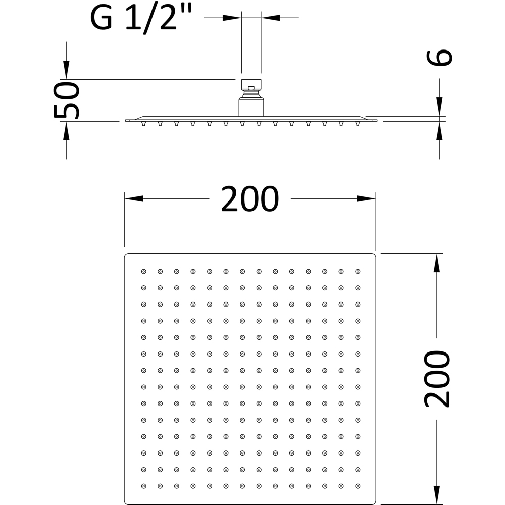 nuie Matt Black Square Fixed Shower Head 200mm Image 2