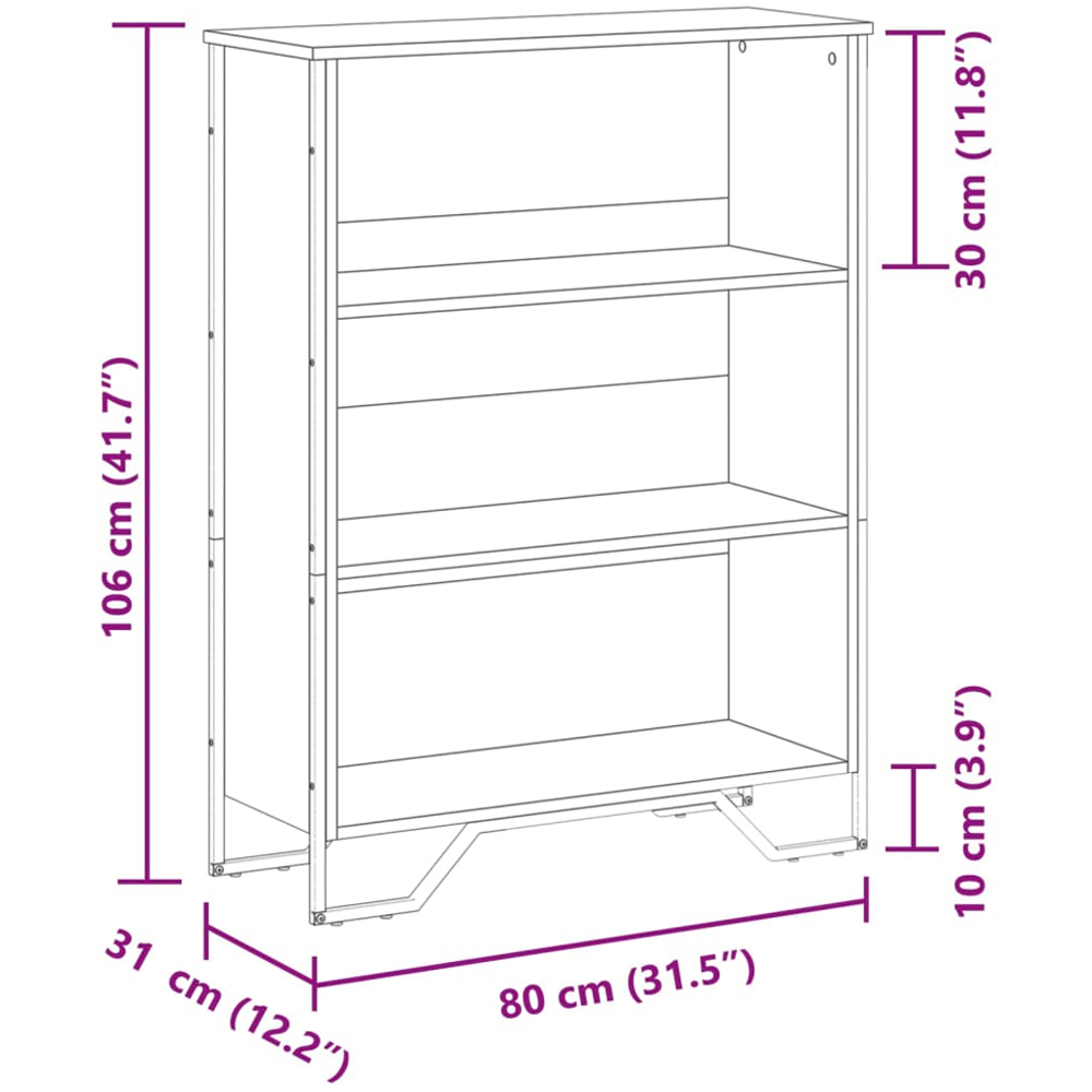vidaXL 3 Shelf Black Bookcase Image 9