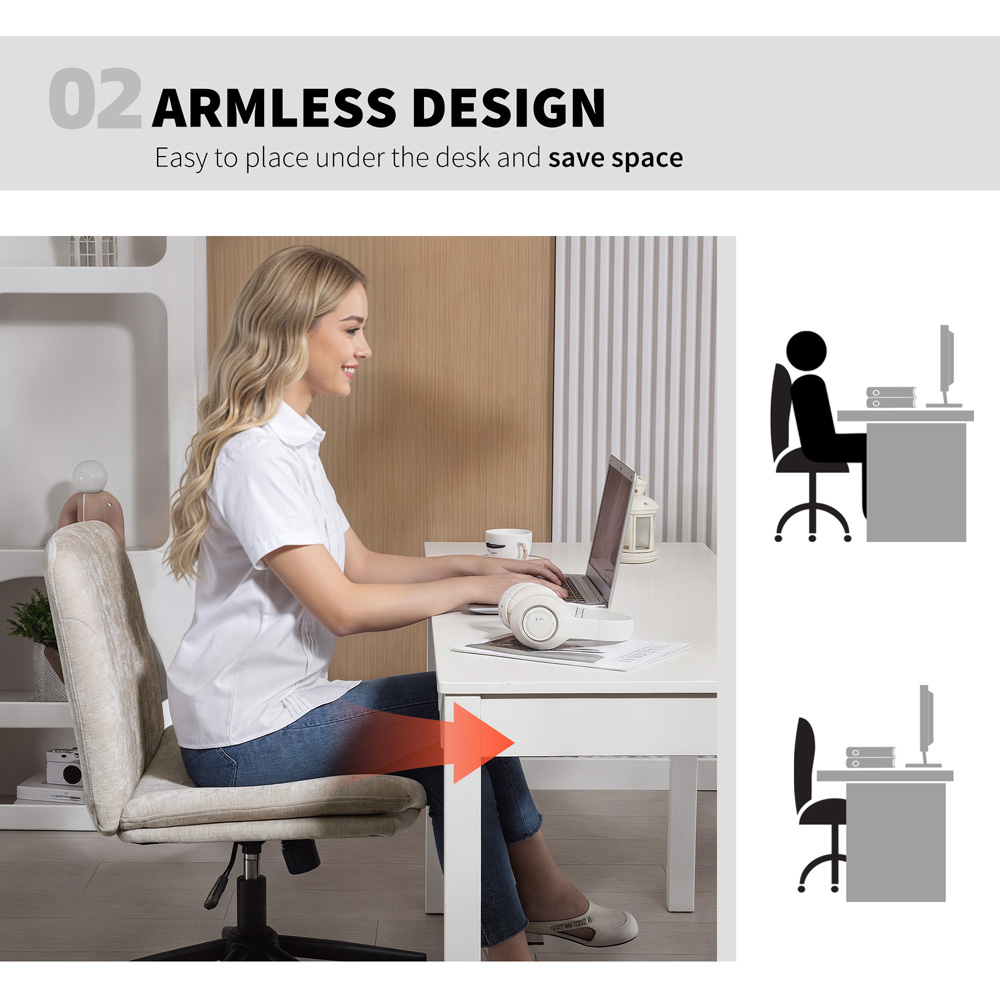 Portland Beige Criss Cross Armless Wide Swivel Office Chair Image 3