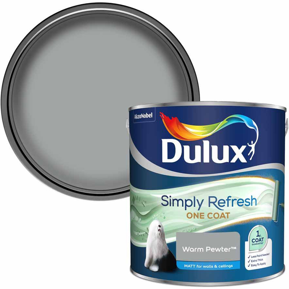 Dulux Simply Refresh One Coat Warm Pewter Matt Emulsion Paint 2.5L Image 1