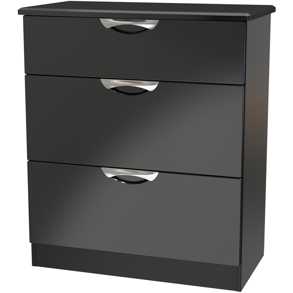 Crowndale Camden 3 Drawer Black Gloss and Black Deep Chest of Drawers Ready Assembled Image 2