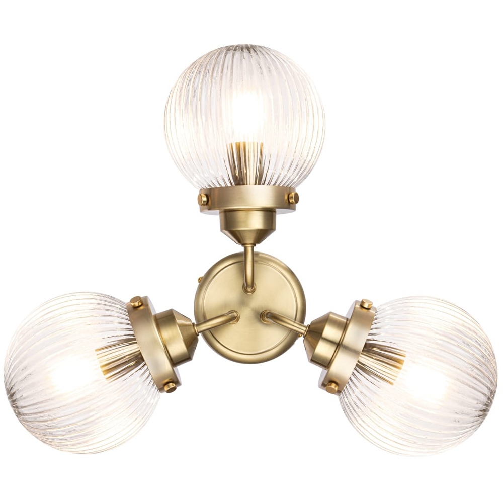 Cosylyte Finley Bathroom 3 Light Classic Ribbed Glass Brass Metal Base Side Ceiling Light Image 7