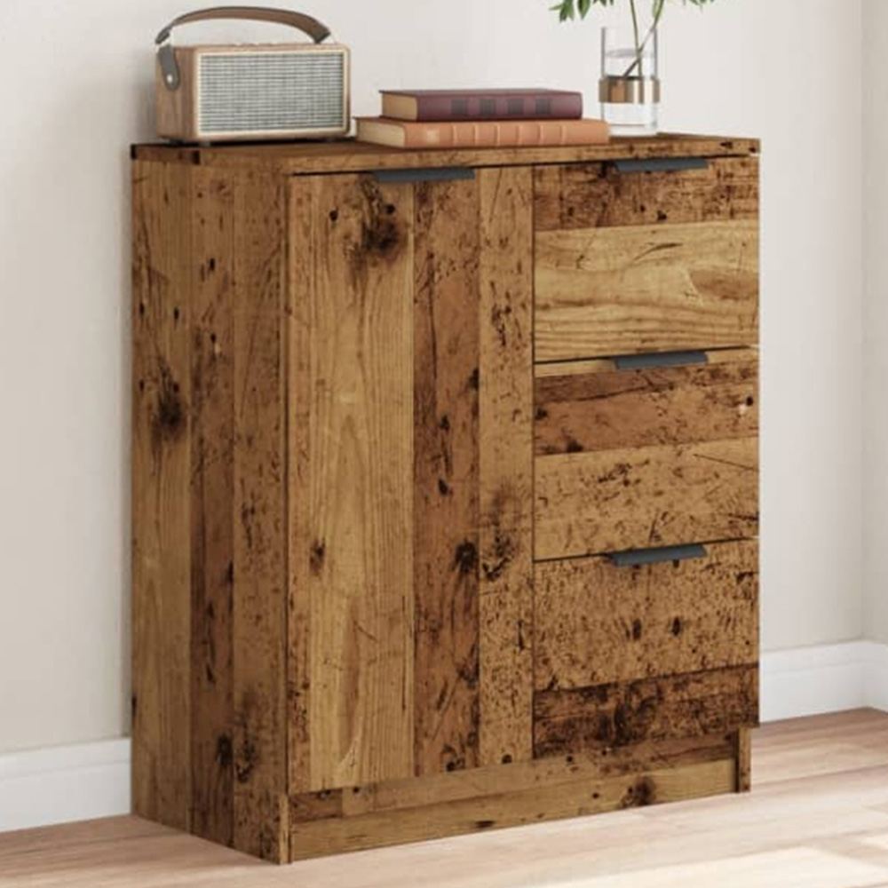 vidaXL Single Door 3 Drawer Old Wood Sideboard Image 1