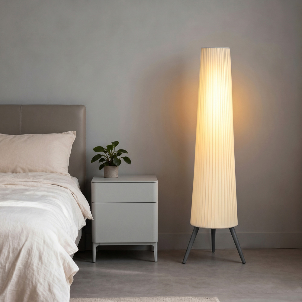 HOMCOM White Dimmable Tripod Floor Lamp with Grey Wood Legs Image 6
