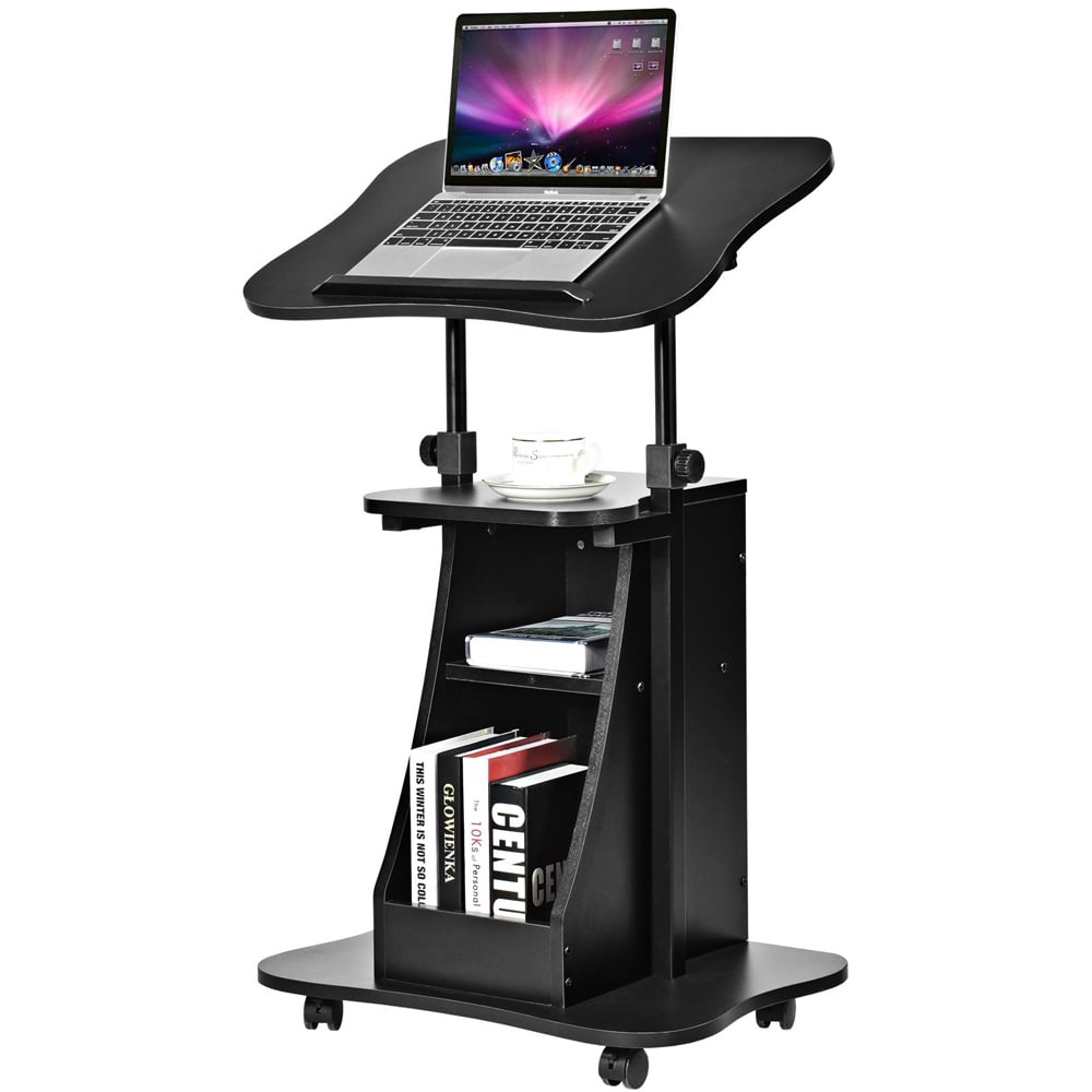 Costway Black Height Adjustable Laptop Desk with Wheels Image 2