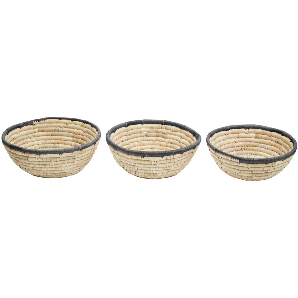 Premier Housewares Black Trim Round Palm Leaf Basket Set of 3 Image 1