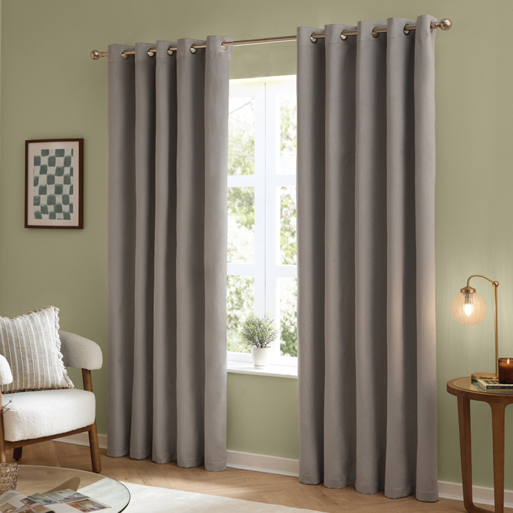Furn The Ultimate Silver Velvet Fully Lined Eyelet Curtains 168 x 137cm Image 1