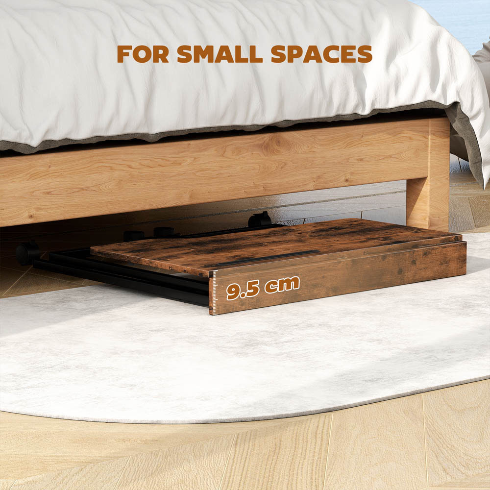 Portland Foldable Small Writing Desk with Wheels Rustic Brown Image 7