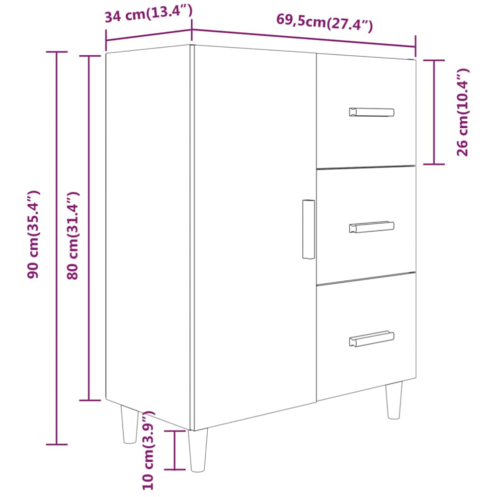 vidaXL Single Door 3 Drawer Smoked Oak Sideboard Image 9