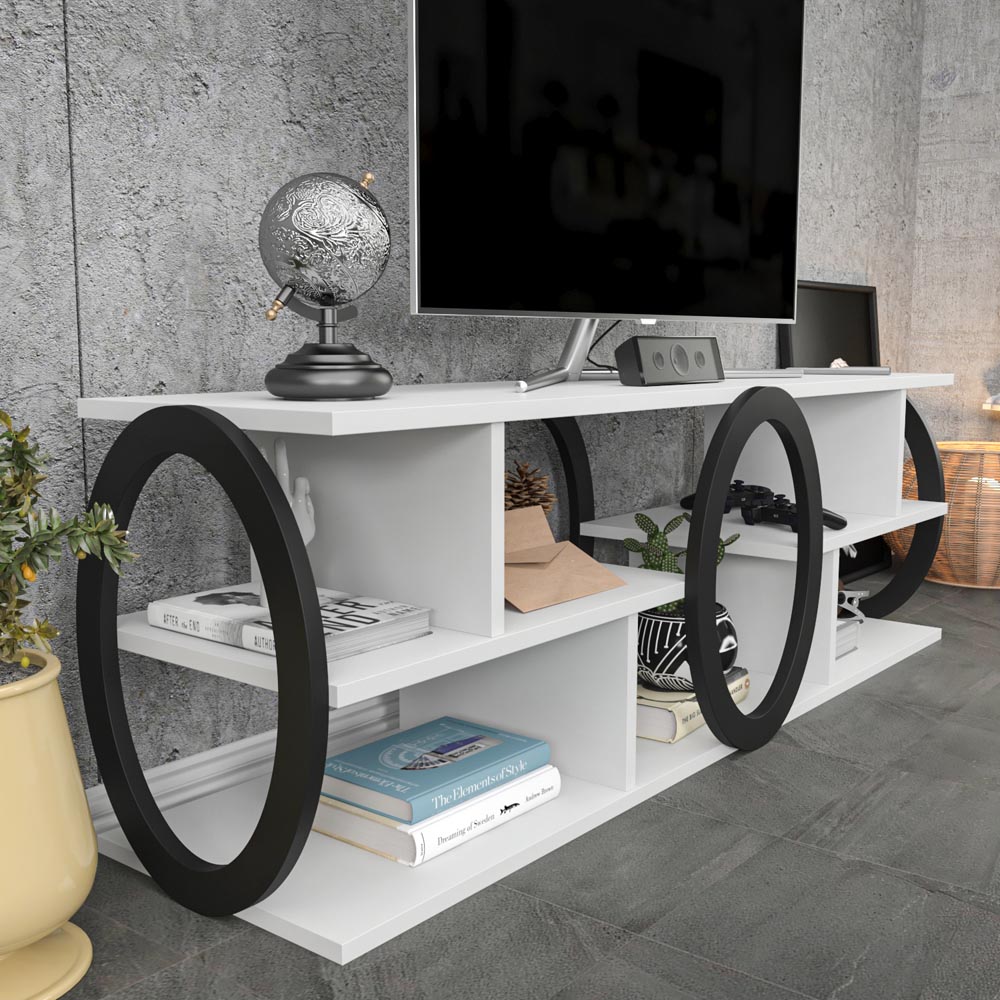 Decorotika Fale 7 Shelf White and Black Modern TV Unit Image 3