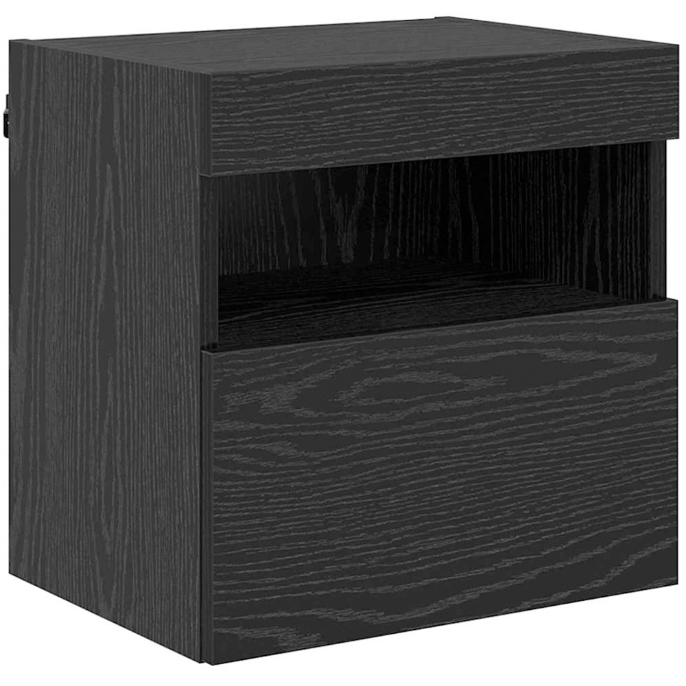 vidaXL Single Door Single Shelf Black Oak TV Cabinet with LED Lights Image 2