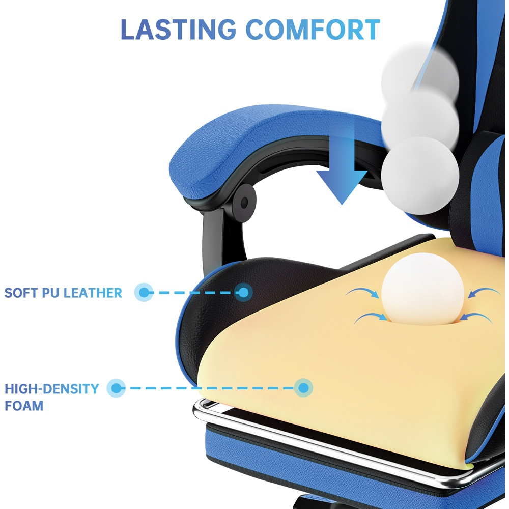 Rattrix Blue Height Adjustable Gaming Chair with Footrest and Lumbar Cushion Image 7