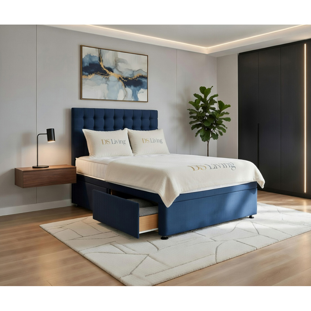 DS Living Casia Double Dark Blue Plush Velvet Divan Bed with 4 Drawer Image 3