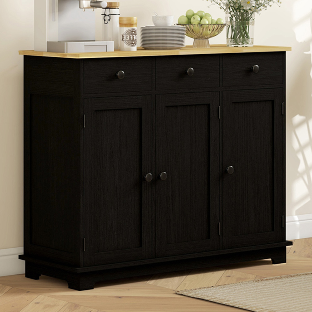 HOMCOM 3 Door 3 Drawer Black Sideboard Storage Cabinet Image 1