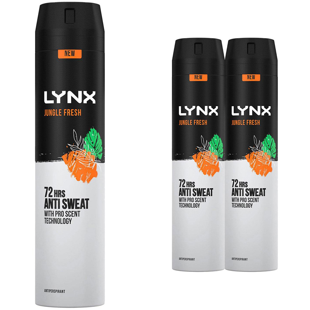 Lynx Jungle Fresh 72 HRS Anti-Sweat Anti-Perspirant Body Spray 250ml 3 Pack Image 1