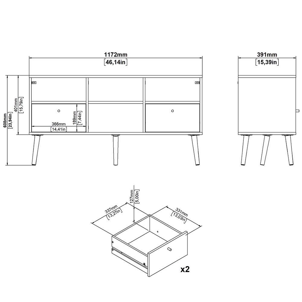 Florence Cumbria 2 Drawers Dark Grey TV Unit Image 9