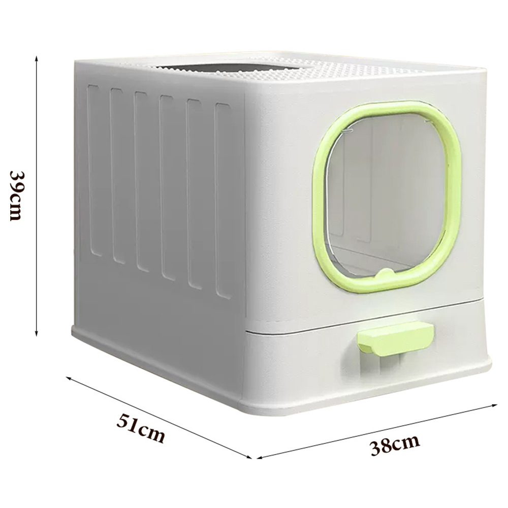 H&O Direct Enclosed Foldable Green Cat Litter Box with Scoop Image 2