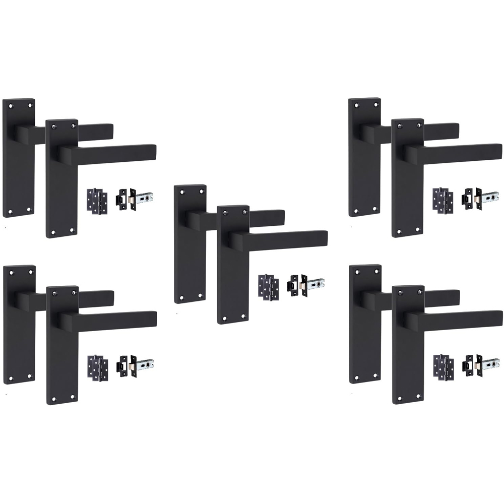 Golden Grace Matt Black Victorian Straight Door Handle Set 5 Pack Image 1