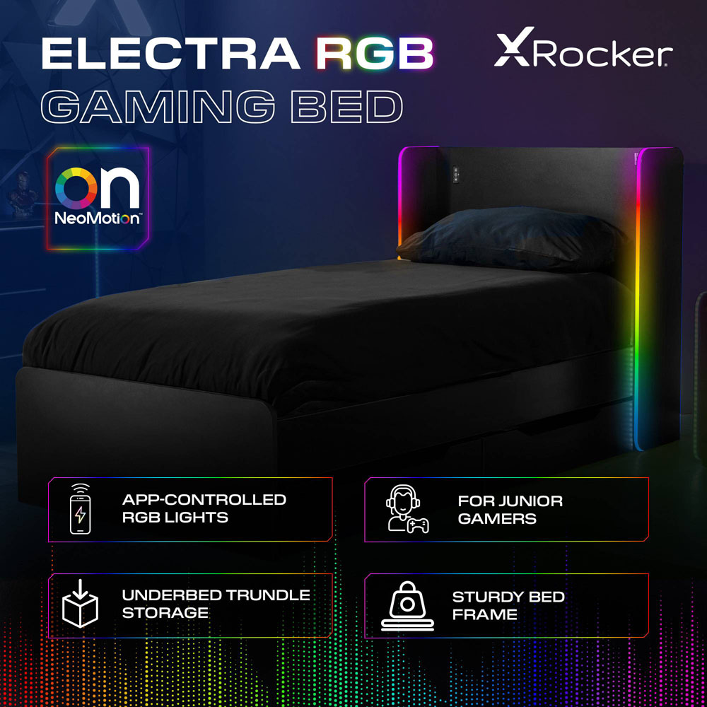 X Rocker Electra Single Black RGB LED Gaming Bed with Storage and Neo Motion Sync App Control Image 2