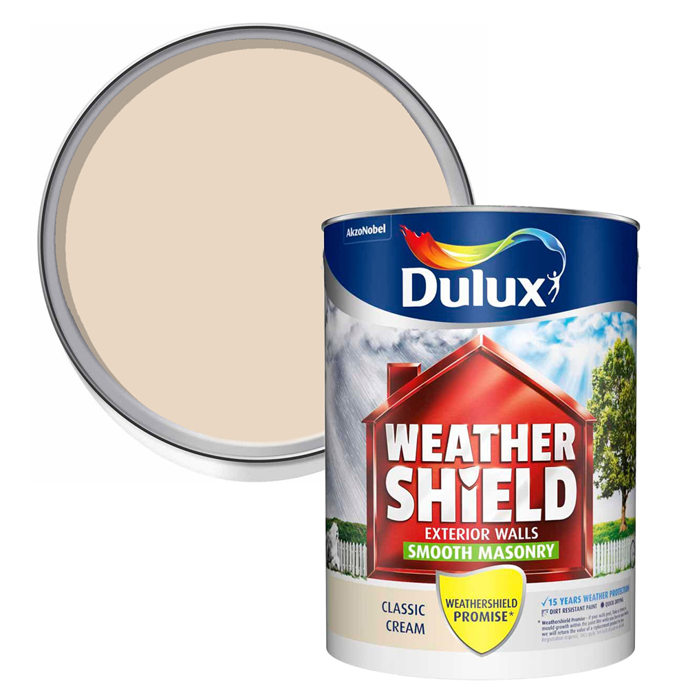 Dulux Weathershield Exterior Walls Classic Cream Smooth Masonry Paint 5L Image 1
