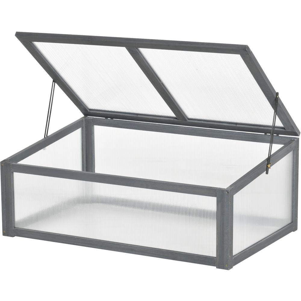 Outsunny Grey Wooden Polycarbonate 3.2 x 2.1ft Cold Frame with Top Cover Image 1