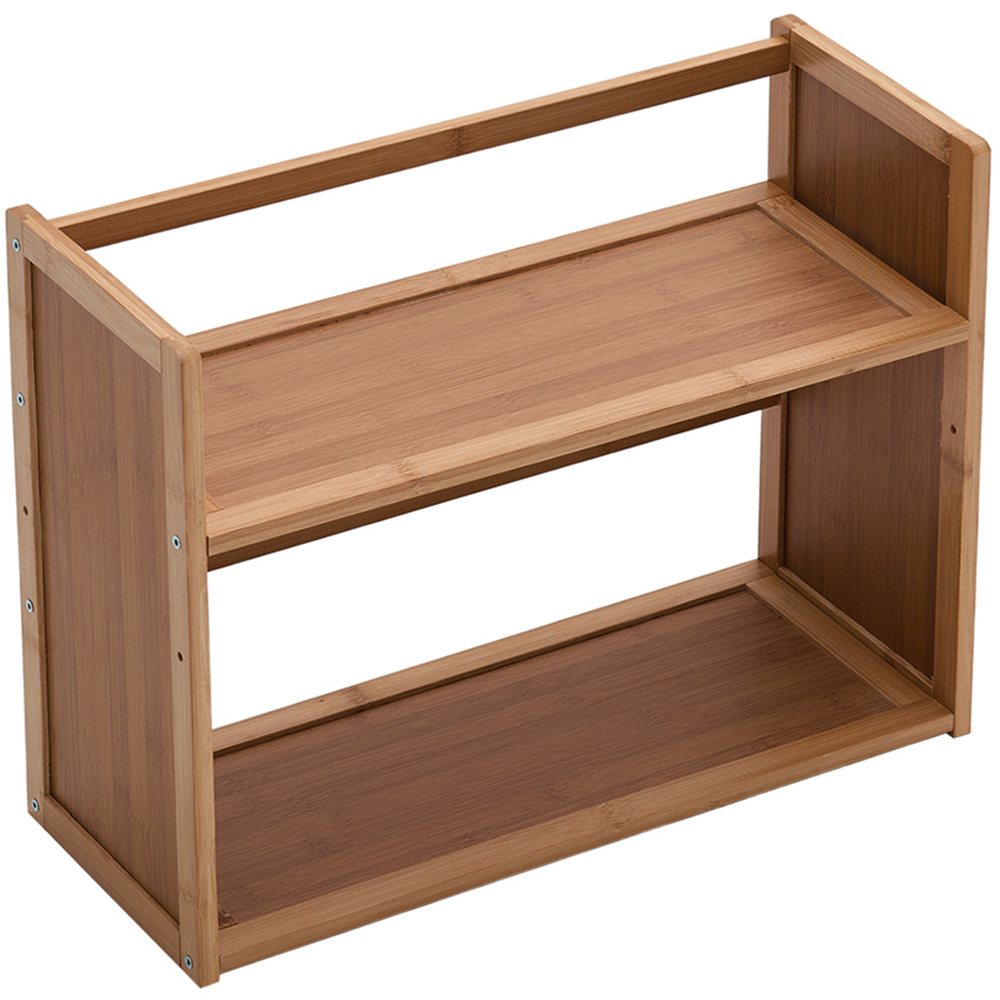 Living and Home 2 Shelf Brown Bamboo Desktop Bookshelf with Guardrail ...