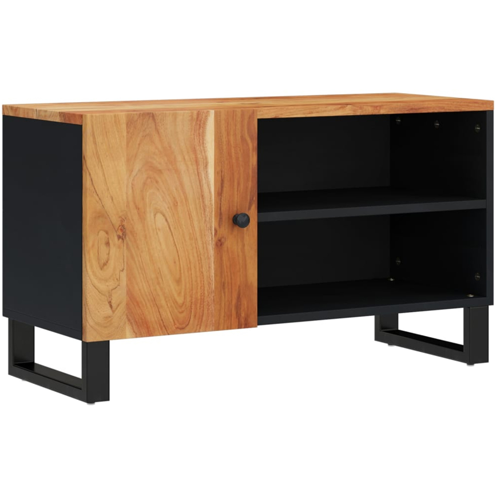 vidaXL Single Door 2 Shelf Brown Solid Acacia Wood TV Cabinet Image 2