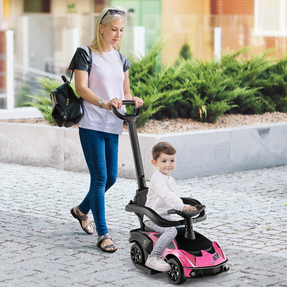 Costway Kids Pink Licensed Lamborghini Ride On Push Car with Removable Guardrails and Handle Image 2