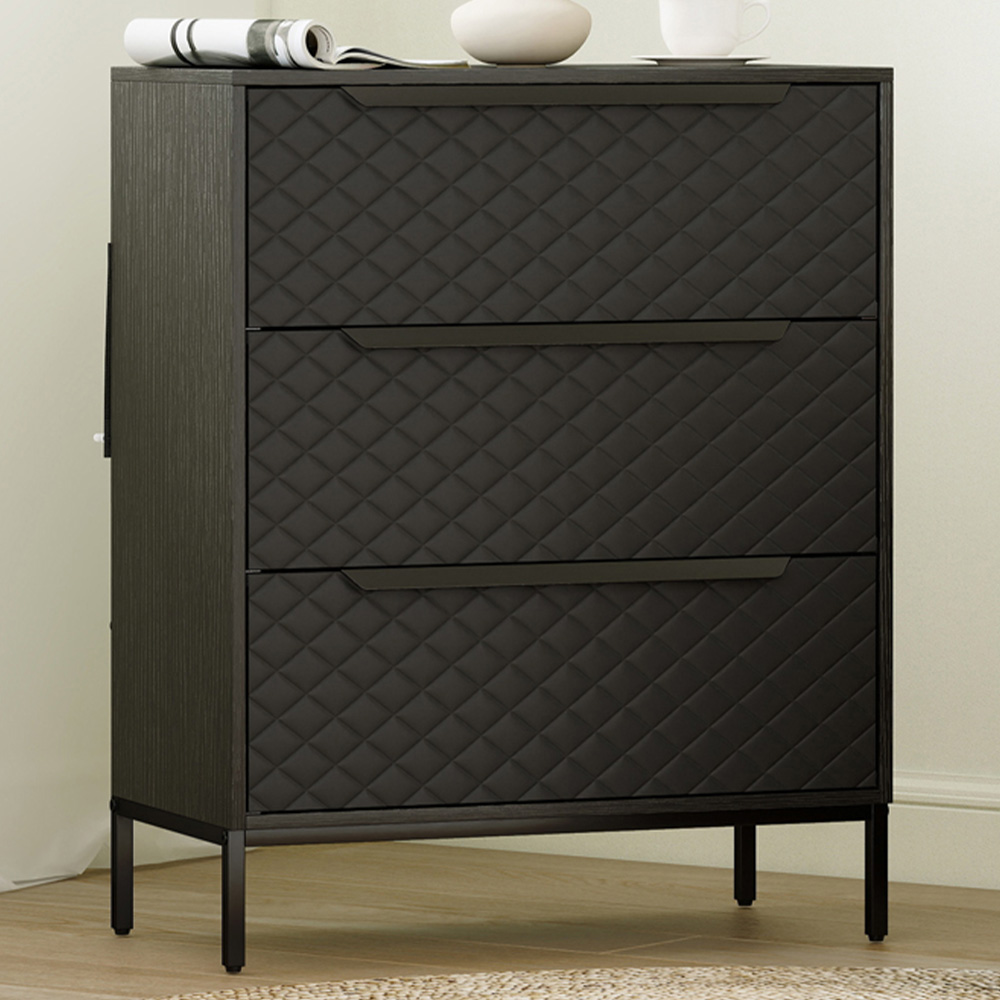 Portland 3 Fabric Drawer Black Chest of Drawers Image 1