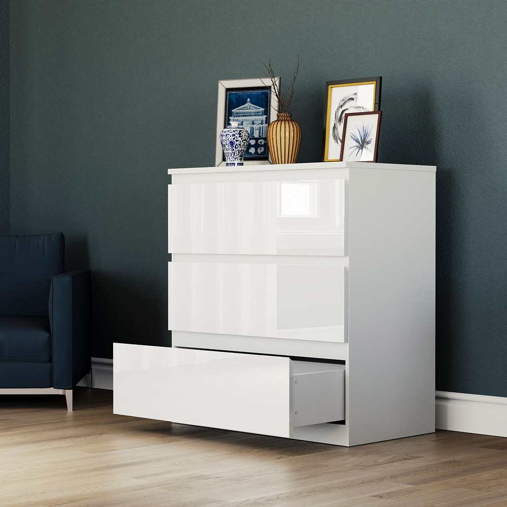 Vida Designs Glinton 3 Drawer White Chest of Drawers Image 5