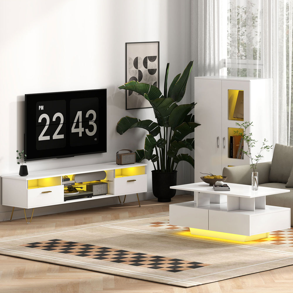 HOMCOM 2 Door White Display Cabinet with Glass Shelves Image 3