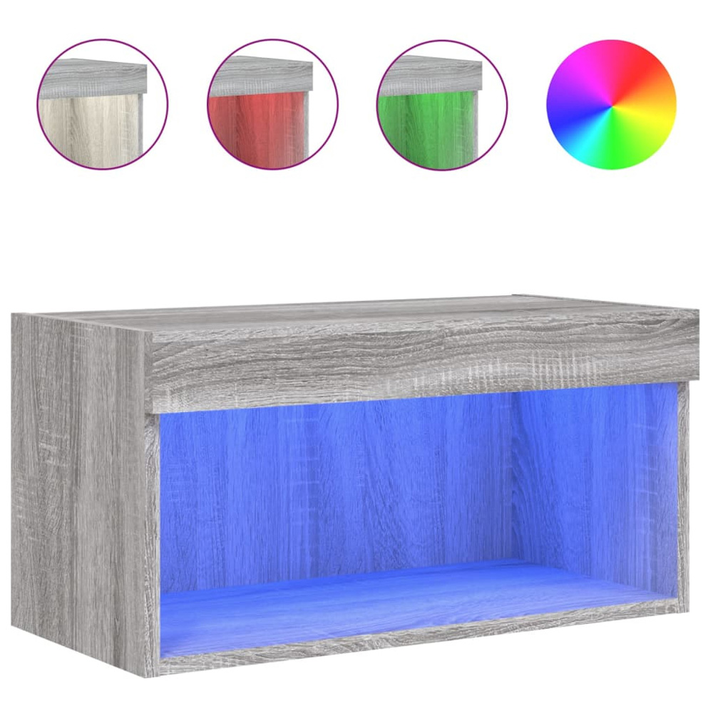 vidaXL Single Shelf Grey Sonoma Wall Mounted TV Cabinet with RGB LED Lights Image 9