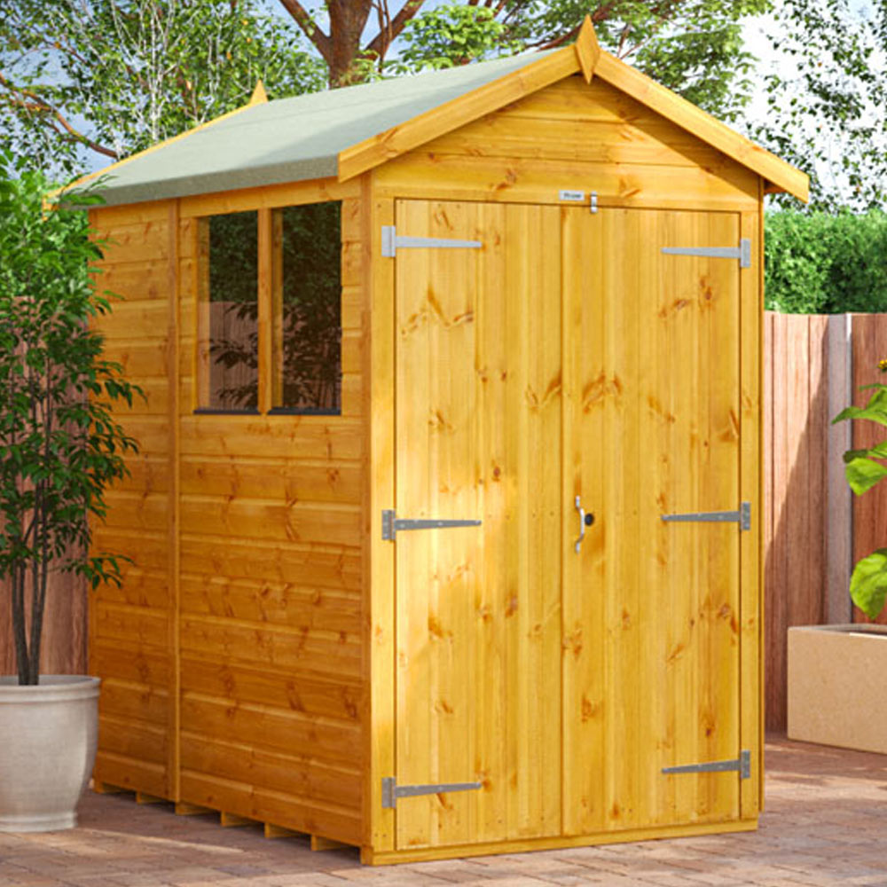 Power Sheds 6 x 4ft Double Door Apex Wooden Shed with Window Image 2