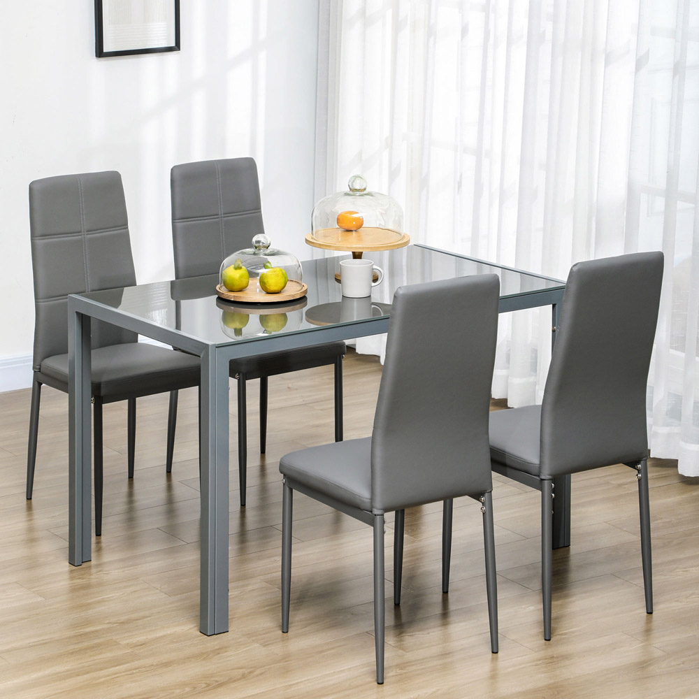 Portland PU Leather 4 Seater Dining Set Grey Image 1