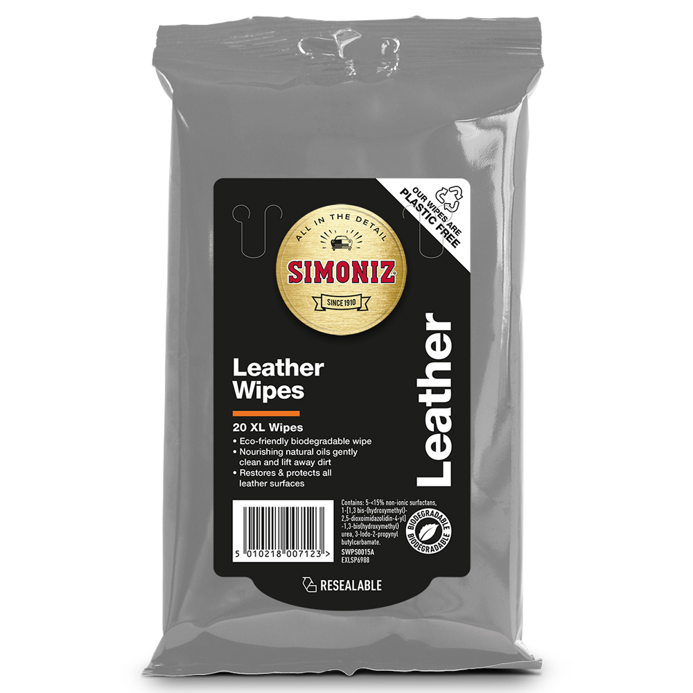 Simoniz Biodegradable Leather Wipes 20 Pack   Image 1