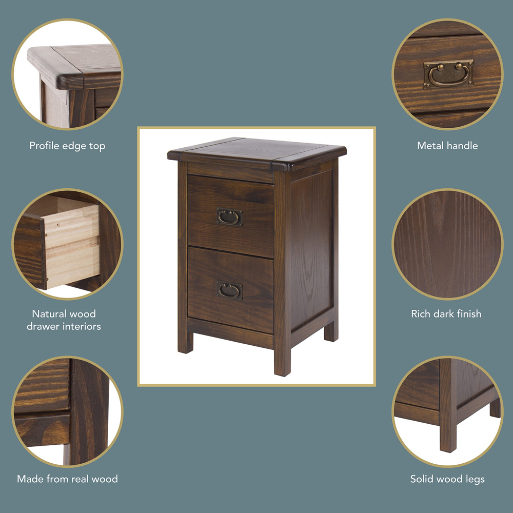 Boston 2 Drawer Dark Lacquer Petite Bedside Table Image 6