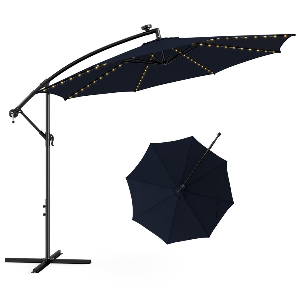 Costway Navy Solar Powered LED Patio Offset Umbrella 3.3m Image 2