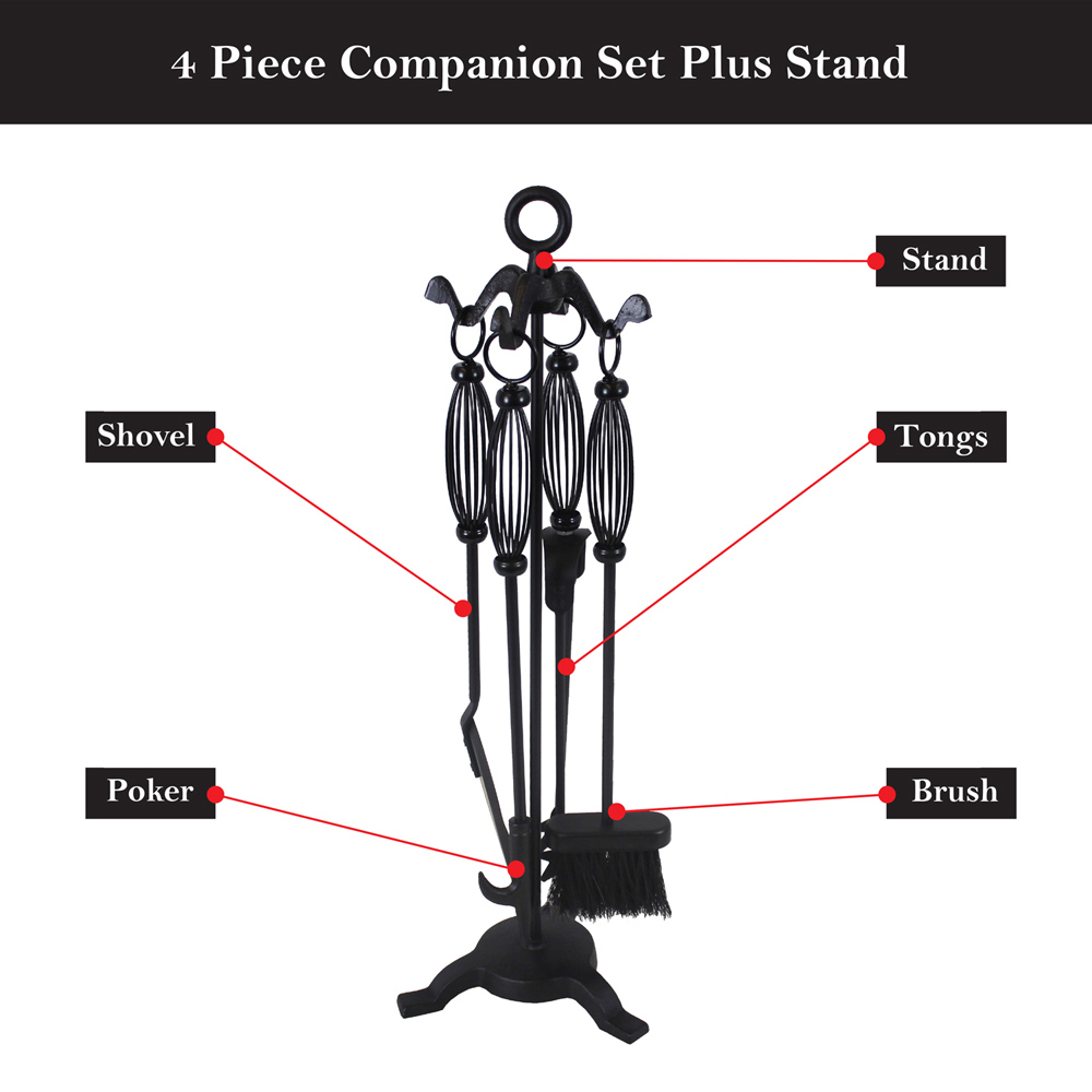 JVL Pennine Black 4 Piece Companion Set with Stand Image 5