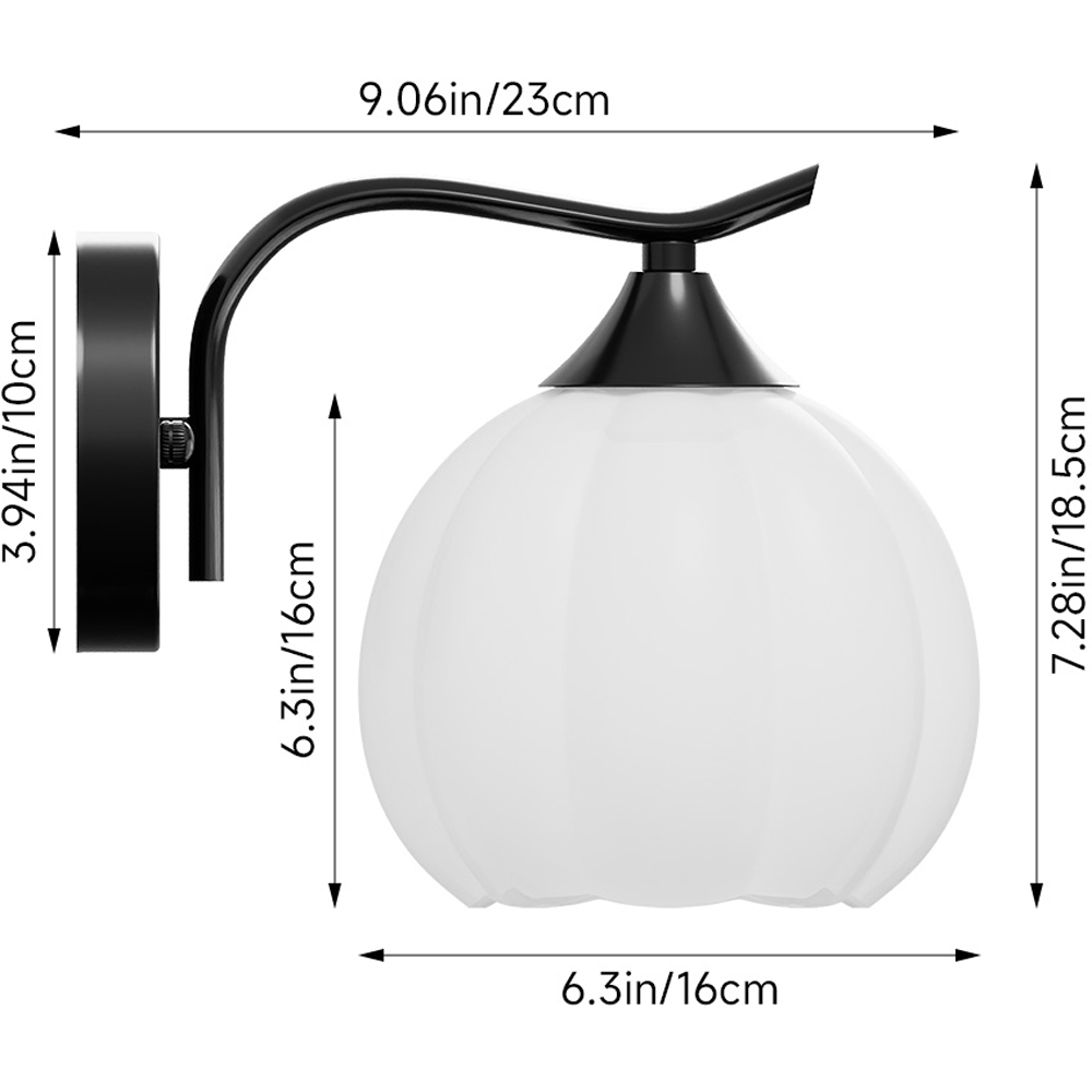 Living and Home Petal-Shaped White Glass Shade Black E27 Wall Lamp Image 8