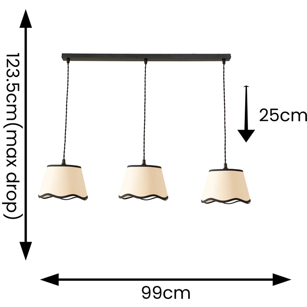 ValueLights Dutton Black Trim Scallop 3 Drop Black Diner Ceiling LED Pendant Light Image 7