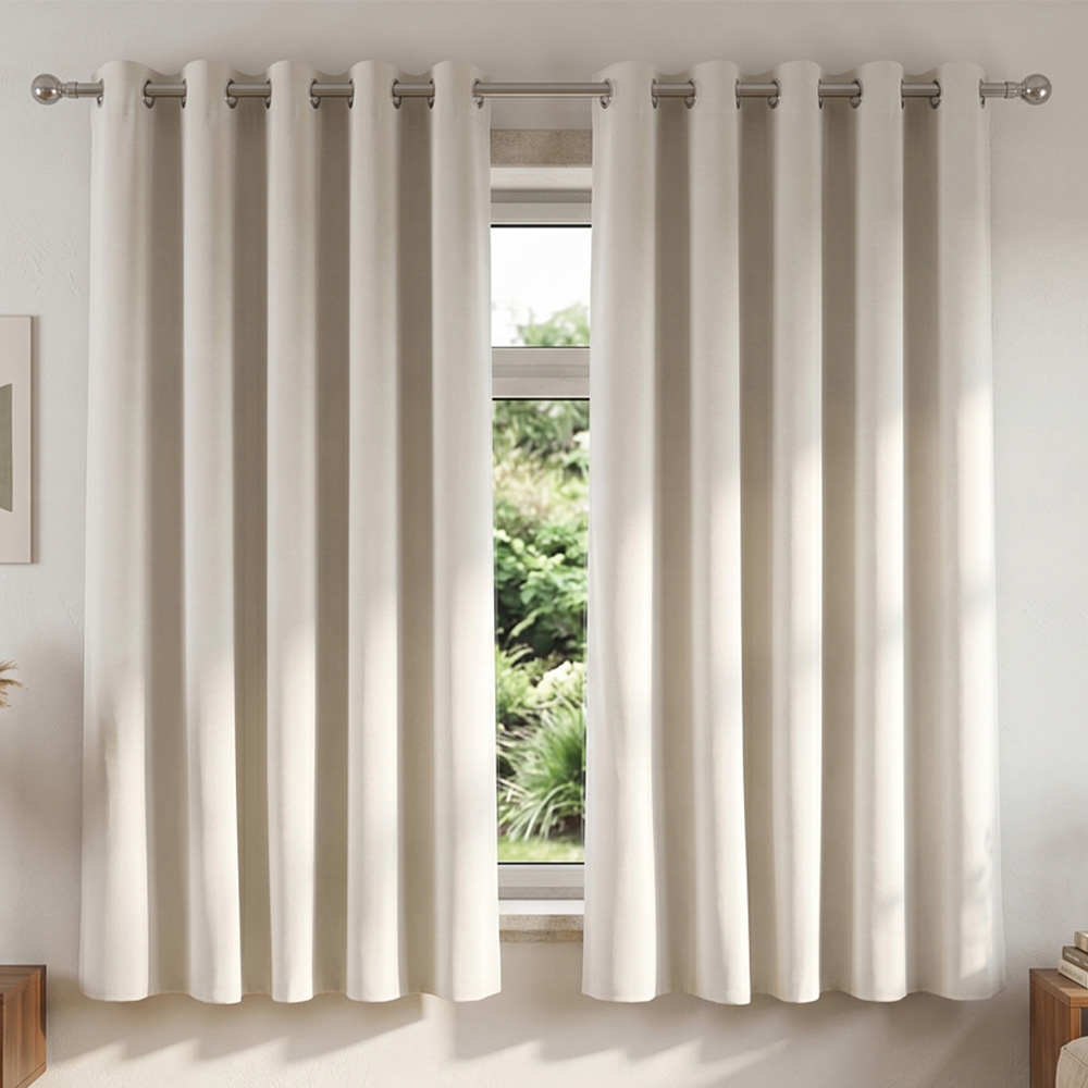 Living and Home Solid Beige White Blackout Chenille Curtains 117 x 183cm Image 1