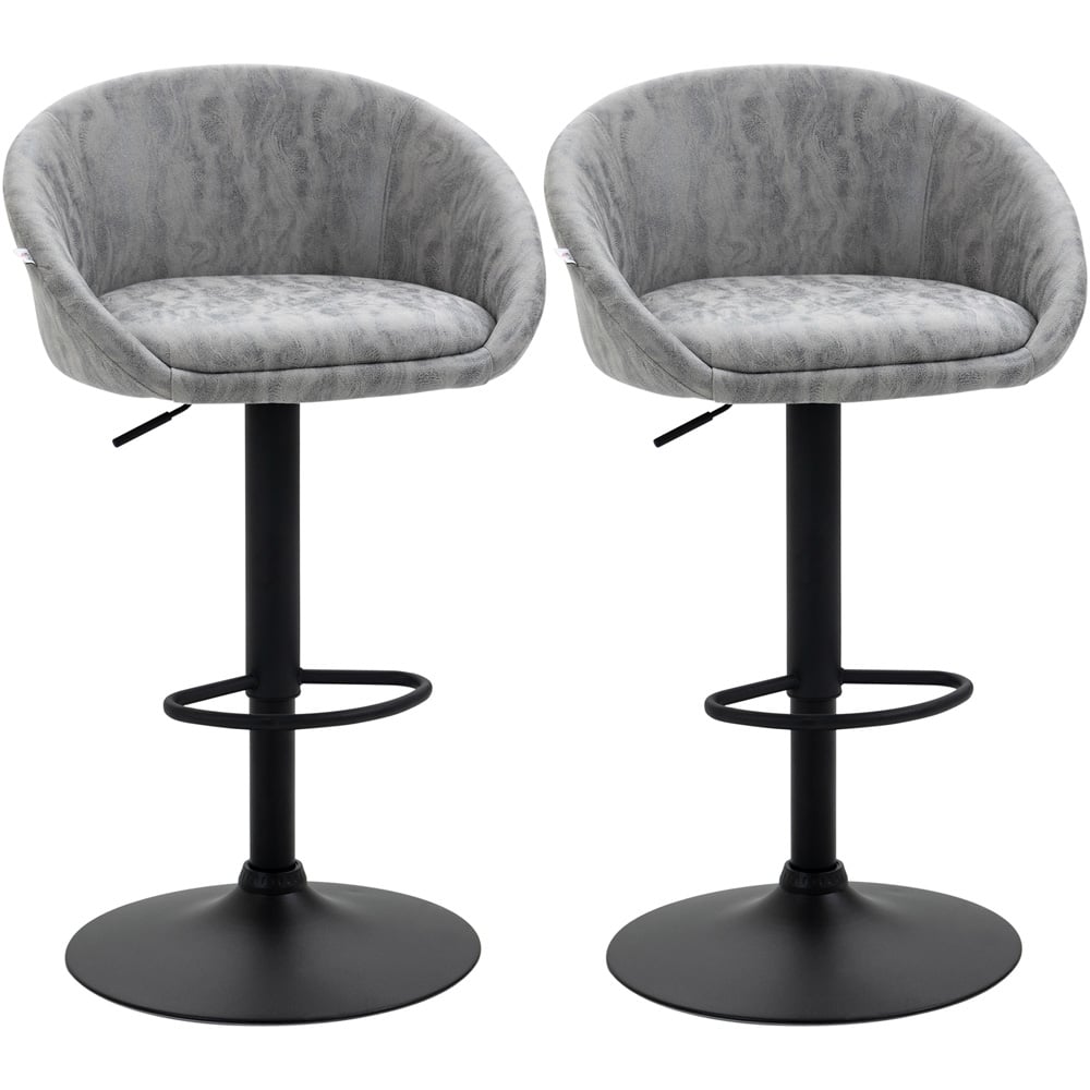 Portland Light Grey PU Leather Height Adjustable Swivel Bar Stool Set of 2 Image 2