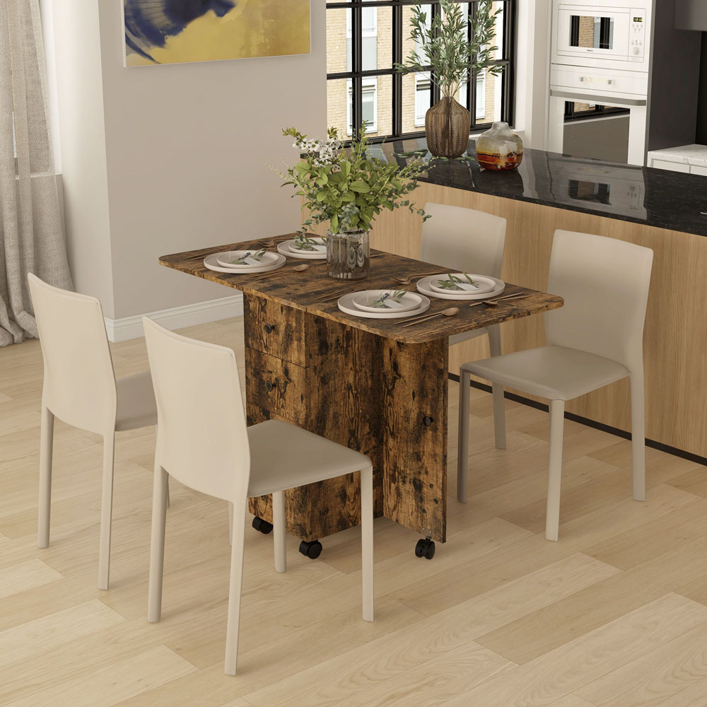 HOMCOM 6 Seater Rustic Brown Drop Leaf Dining Table Image 5